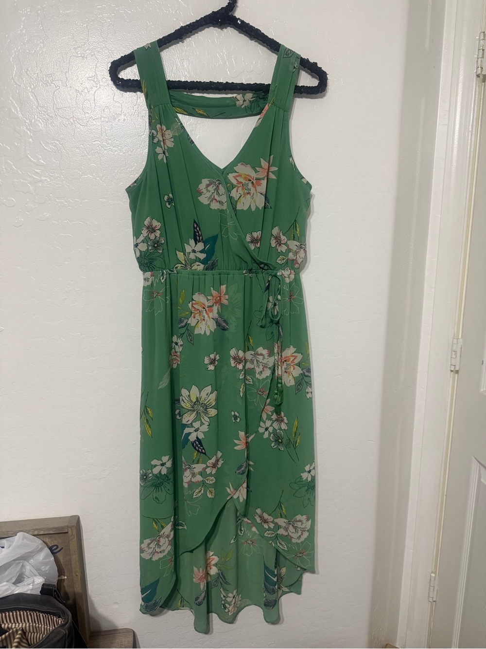 Women's Green Floral High-Low Dress with Wrap Detail